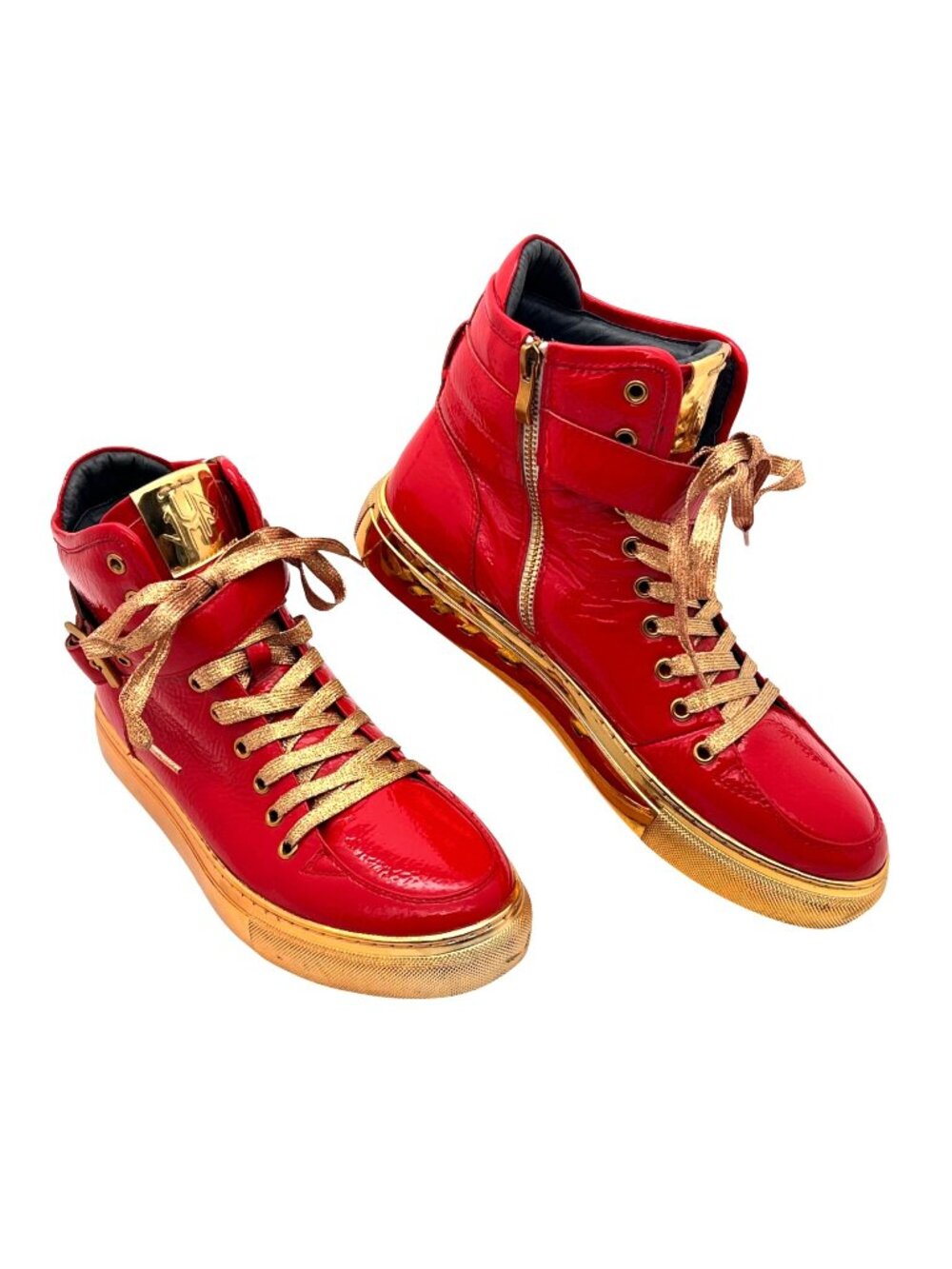 Jump New York Sullivan 24K Red Gold Patent Leather High-Top Sneakers Mens Size 8